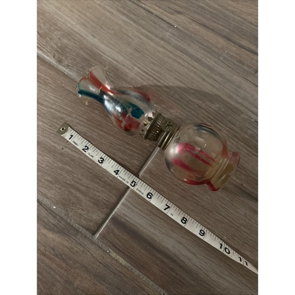 Small Oil Lamp Multi Colored Striped Made In Hong Kong 7.75" Tall 5A - Picture 6 of 7